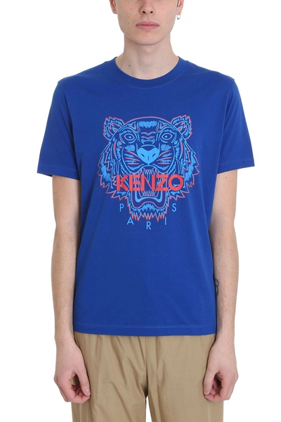 Shop Kenzo Tiger Blue Cotton T-shirt