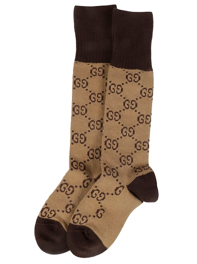 Shop Gucci Interlocking G Knit Blended Socks In Brown