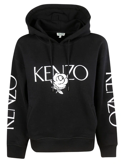 Shop Kenzo Floral Logo Hoodie In Black