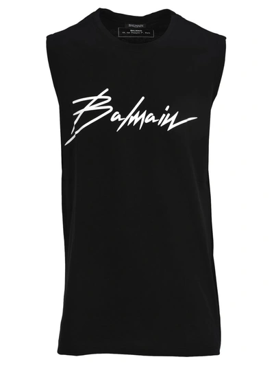 Shop Balmain Tank Top Over New Logo In Black + White Print