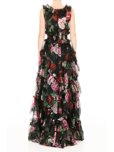 Shop Dolce & Gabbana Rose Print Dress In Mix Rose Fdo Nero (black)