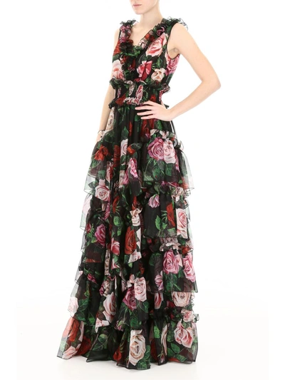 Shop Dolce & Gabbana Rose Print Dress In Mix Rose Fdo Nero (black)