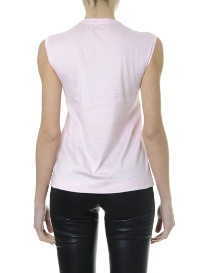 Shop Versace Embroidered Logo Tank Top Pink & White In Pink/white