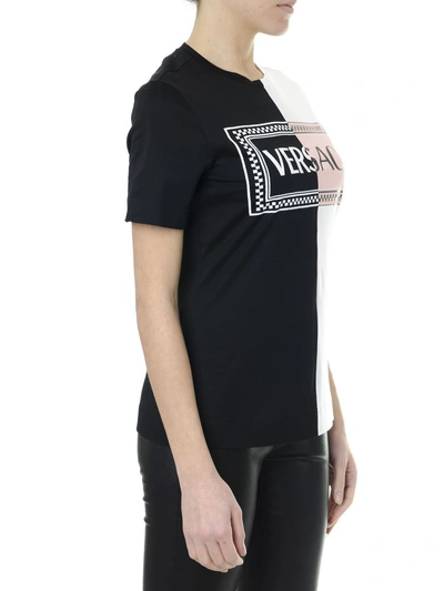 Shop Versace 90s Logo Cotton T-shirt Black, White & Pink In Black/white/pink