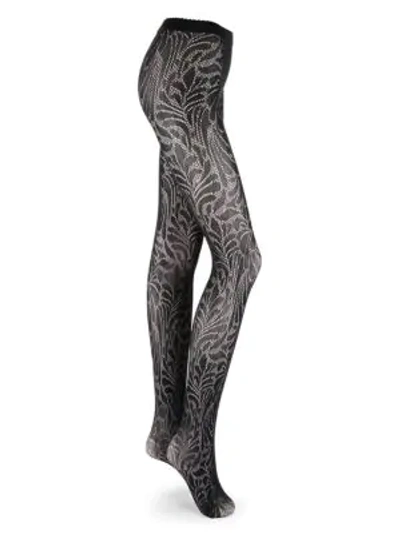 Shop Wolford Iris Open Knit Floral Tights In Black
