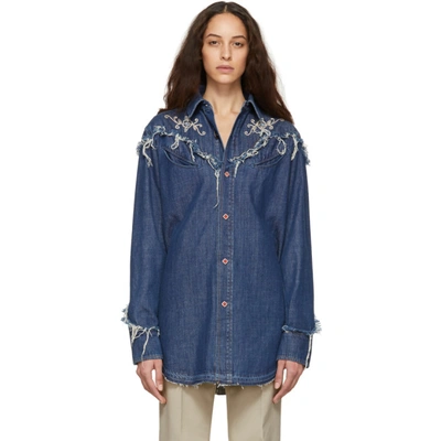Shop Alanui Blue Embroidered Denim Shirt In Hollywood