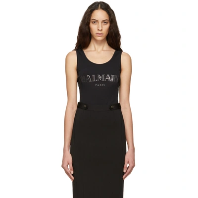 Shop Balmain Black And Silver Knit Logo Bodysuit In Eac Blk/sil