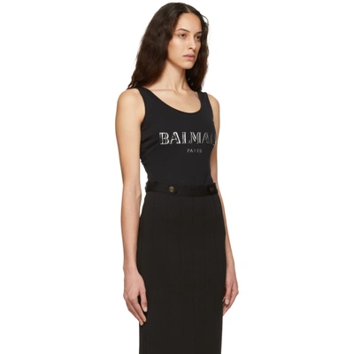 Shop Balmain Black And Silver Knit Logo Bodysuit In Eac Blk/sil