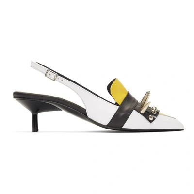Shop Marques' Almeida Marques Almeida White And Yellow Spike Slingback Heels In White/yello