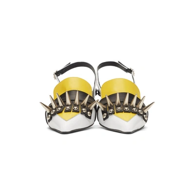 Shop Marques' Almeida Marques Almeida White And Yellow Spike Slingback Heels In White/yello