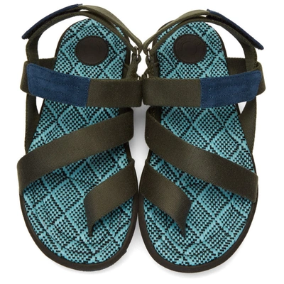 Shop Dries Van Noten Khaki And Blue Criss-cross Sandals In 606 Kaki