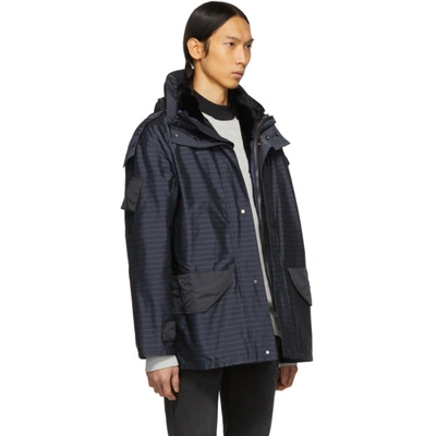 Shop Yves Salomon Navy Pinstripe Fur-lined Zip Parka In B1584 Pinst