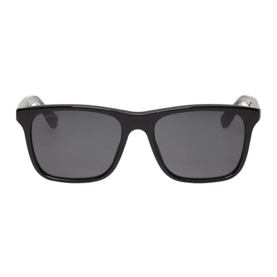 Shop Gucci Black Rectangular Sunglasses In 001 Blkcrys