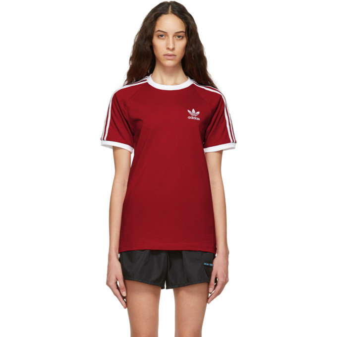 adidas burgundy 3 stripe t shirt