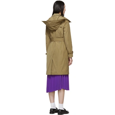 Shop Burberry Tan Kensington Hooded Trench Coat In Camel