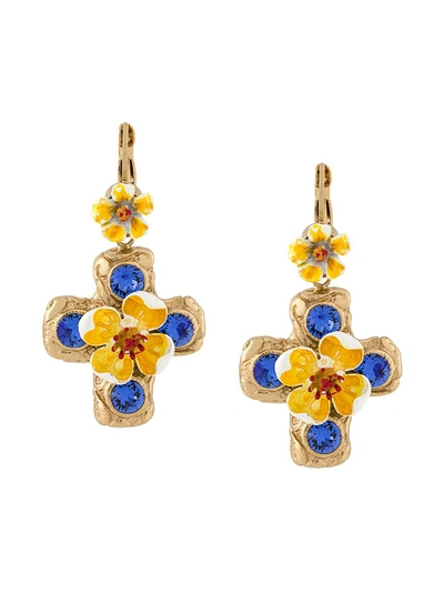 Shop Dolce & Gabbana Floral Drop Earrings In Gold