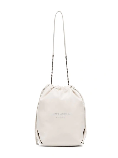 Shop Saint Laurent White Teddy Leather Pouch Bag