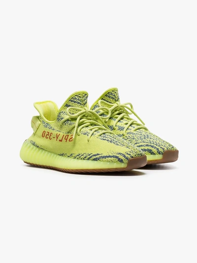 Shop Adidas Originals Adidas Neon Yellow X Yeezy 350 V2 Knitted Sneakers