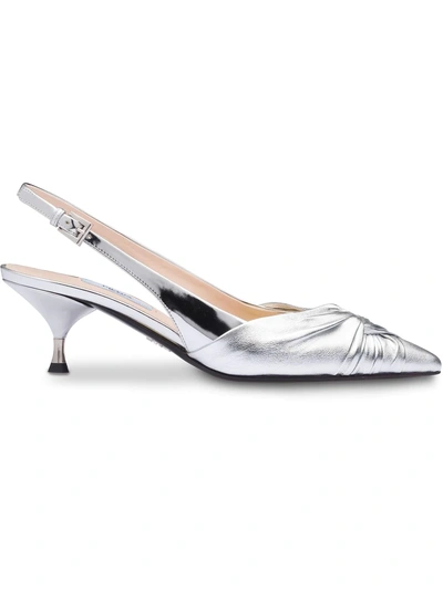 Shop Prada Ruched Pointed Slingback Pumps - Silver