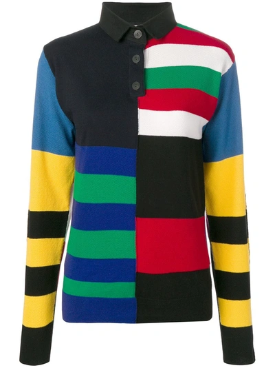 Shop Jw Anderson Knitted Striped Polo Shirt - Black