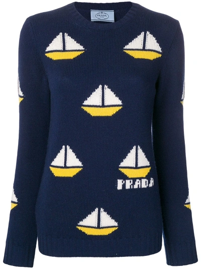 Shop Prada Sailboat Print Sweater - Blue