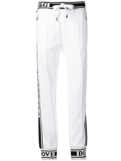 Shop Dolce & Gabbana Logo Stripe Track Trousers - White