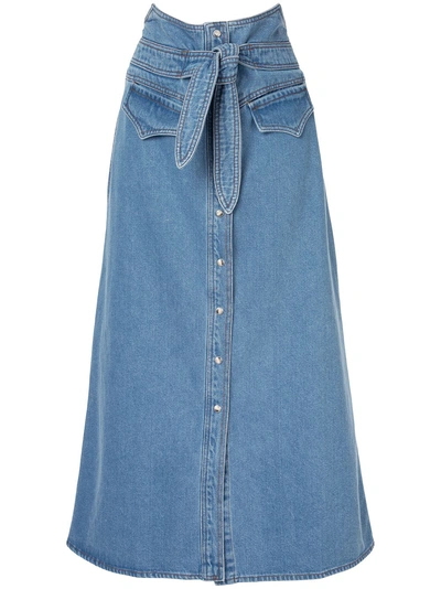 Shop Nanushka Long Denim Skirt In Blue