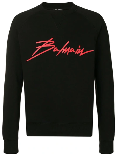 Shop Balmain Contrast Logo Sweatshirt - Black