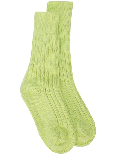 Shop The Elder Statesman Long Ribbed Socks - Yellow