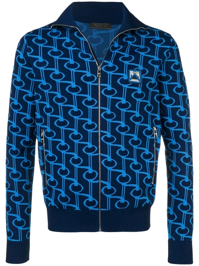 Shop Prada Knitted Bomber Jacket - Blue