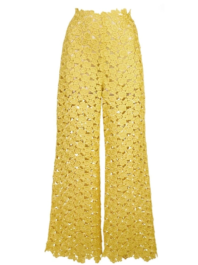 Shop Rosie Assoulin Floral Lace Trousers - Yellow