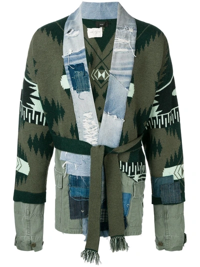 Shop Alanui Patchwork Belted Cardigan - Green