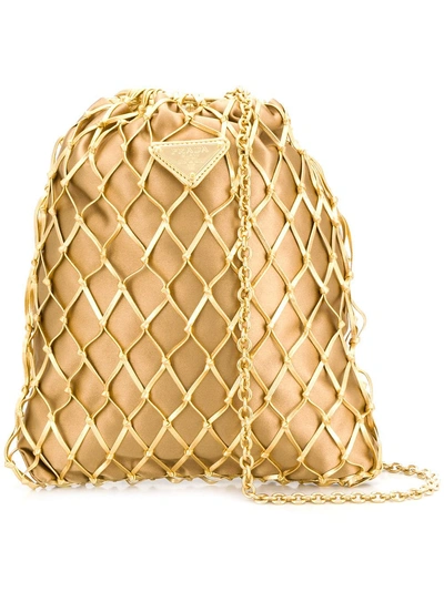 Shop Prada Net Crossbody Bag - Gold