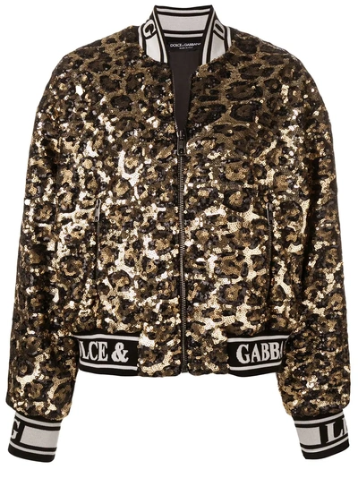 Shop Dolce & Gabbana Sequined Leopard Bomber - Gold