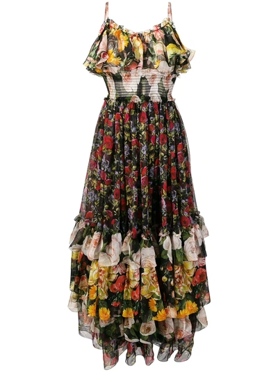 Shop Dolce & Gabbana Flower Mesh Print Dress - Black