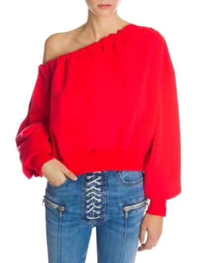 Shop Ben Taverniti Unravel Project Asymmetric Lace-up Cropped Sweater In Red