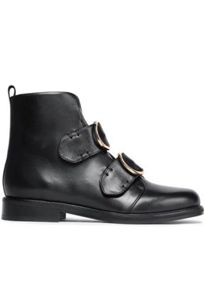 Shop Maje Felipe Buckled Leather Ankle Boots In Black