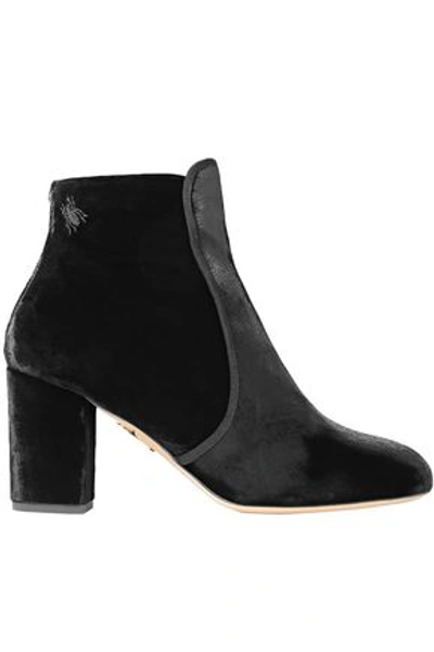 Shop Charlotte Olympia Woman Alba Embellished Velvet Ankle Boots Black