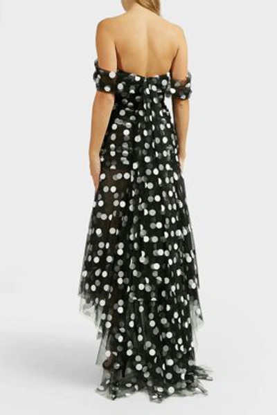 Shop Oscar De La Renta Strapless Polka-dot Tulle Gown In Black