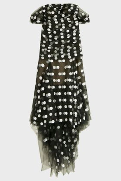 Shop Oscar De La Renta Strapless Polka-dot Tulle Gown In Black
