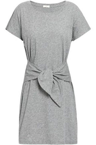 Shop Joie Woman Tie-front Mélange Cotton-jersey Mini Dress Light Gray