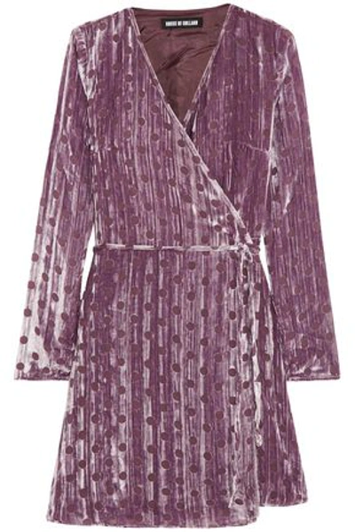 Shop House Of Holland Woman Polka-dot Devoré-velvet Mini Wrap Dress Lavender