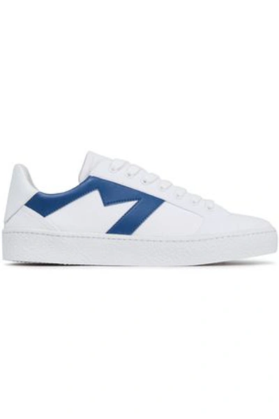 Shop Maje Frenchie Leather-appliquéd Canvas Sneakers In White