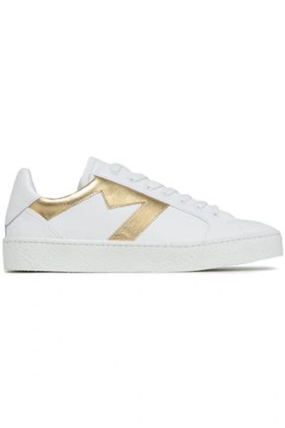 Shop Maje Woman Smooth And Metallic Leather Sneakers Gold