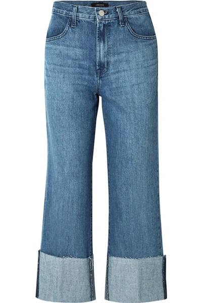 Shop J Brand Joan Cropped High-rise Flared Jeans In Mid Denim