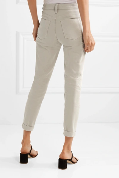 Shop J Brand Josie Cropped Cotton-blend Twill Tapered Pants In Light Gray