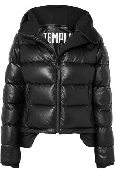 Shop Templa Hooded Tech-jersey And Quilted Leather Down Jacket In Black