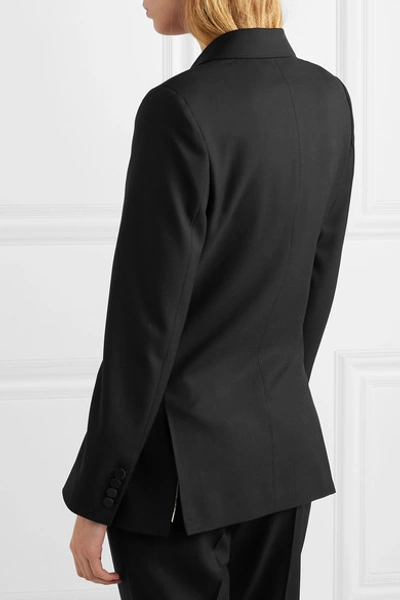 Shop Racil Casablanca Double-breasted Satin-trimmed Wool Blazer In Black