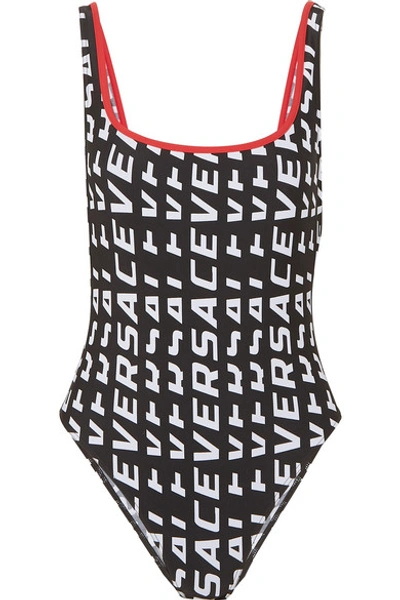 Shop Versace Printed Swimsuit In Black