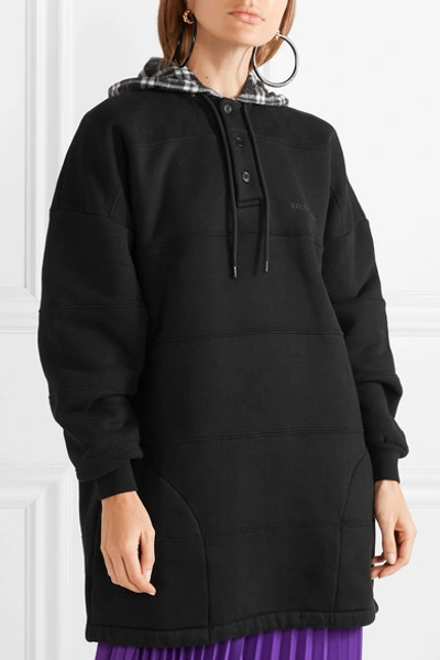 Shop Balenciaga Oversized Checked Paneled Cotton-jersey Hoodie In Black